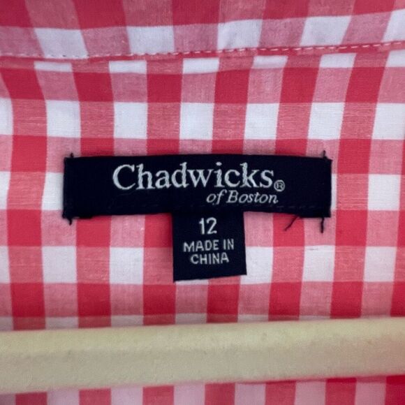 Chadwick’s Of Boston Pink Gingham Plaid Shirt Dress Long Sleeve Size 12 Large - Picture 3 of 5